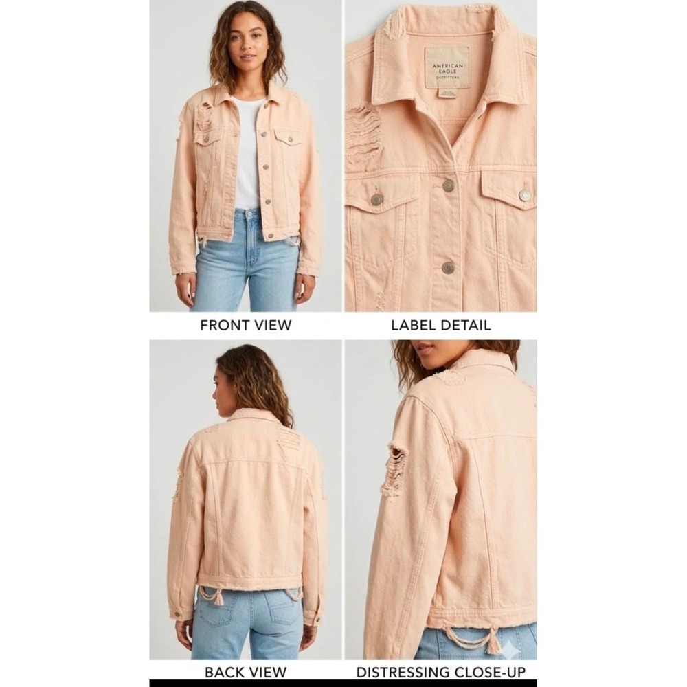 American Eagle Outfitters Womens Beige Distressed Denim Jacket XXL Button Casual
